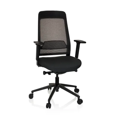hjh OFFICE Profi Bürostuhl CHIARO T1 BLACK Stoff / Netzstoff mit Armlehnen (höhenverstellbar)