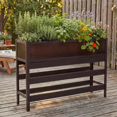 Hochbeet MCW-P96, Gemüse-/Pflanzbeet Blumenkasten Pflanzkübel Aluminium transparent 82x120x30cm ~ dunkelbraun