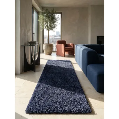 Hochflorteppich RHEIN, einfarbig, aus Polypropylen, Marineblau, 80 x 250 cm