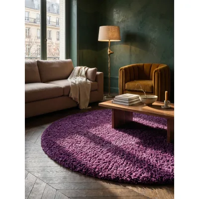 Hochflorteppich RHEIN, einfarbig, aus Polypropylen, Violett, Ø 120 cm