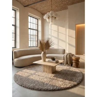 Hochflorteppich SALZACH, einfarbig, aus Polypropylen, Beige, Ø 120 cm
