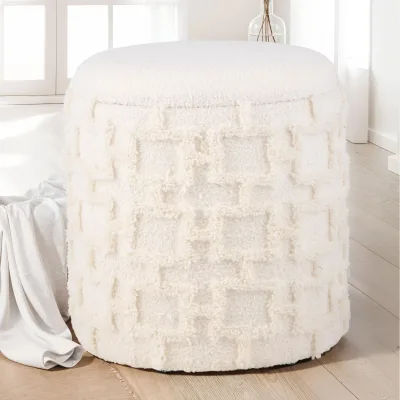 Hocker FineBuy Sitzhocker mit Stauraum Stoff Creme Ottoman Rund 40 cm Modern