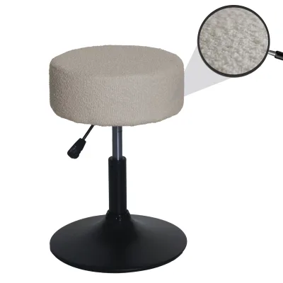 Hocker MCW-C22, Sitzhocker Schminkhocker, höhenverstellbar drehbar Ø 37cm Stoff Bouclé (450g/m²) MVG ~ beige