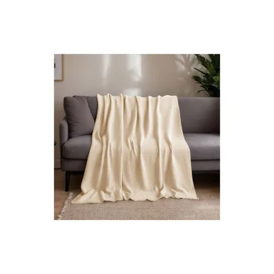 HOME DELUXE Baumwolldecke inkl. Pompoms ELIA Beige - 140 x 200 cm