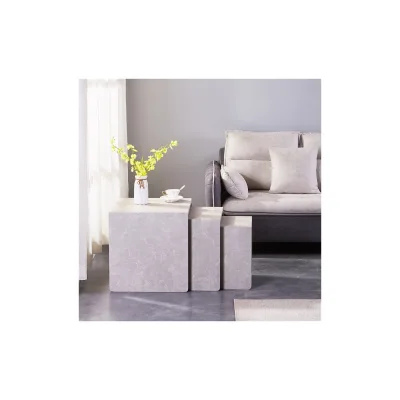 HOME DELUXE Beistelltisch IRIMA – 3er SetMarmor Beige