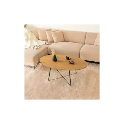 HOME DELUXE Couchtisch Oval NOVARIS - 110 x 66 cm Fishbone Oak