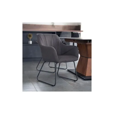 HOME DELUXE Esszimmerstuhl mit Armlehne Webstoff PAKU – 4er Set Anthrazit
