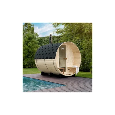 HOME DELUXE Fasssauna mit Holzofen LAGOM DELUXE - ? 210 x 240 cm für 4-6 Personen