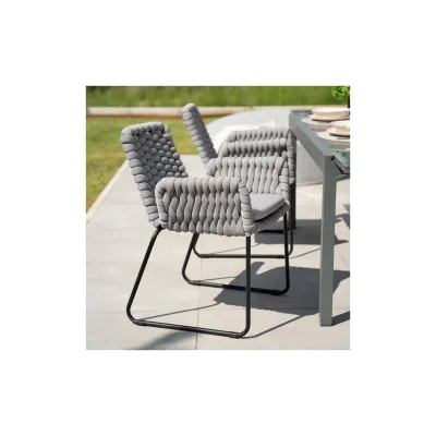 HOME DELUXE Gartenstuhl mit Armlehnen aus Seilgeflecht BALERO Hellgrau - 2er Set