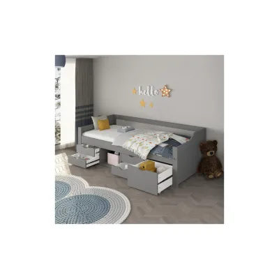 HOME DELUXE Kinderbett COSMOS mit Schubladen und Matratze - 90 x 200 cm Grau