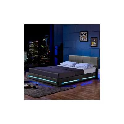 HOME DELUXE LED Bett ASTEROID mit Matratze – 140 x 200 cm Dunkelgrau
