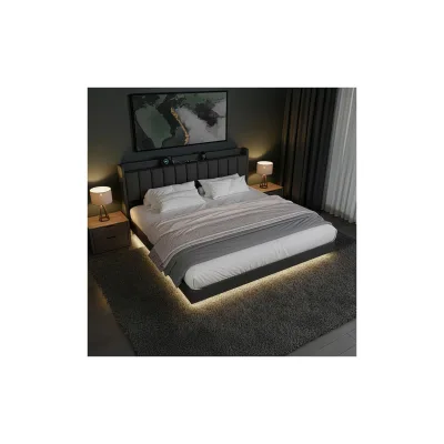 HOME DELUXE LED Bett MELURA  inkl. Matratze Dunkelgrau - 140 x 200 cm