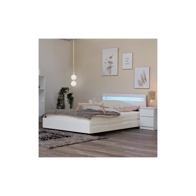 HOME DELUXE LED Bett mit Schubladen NUBE - 180 x 200 cm Weiß