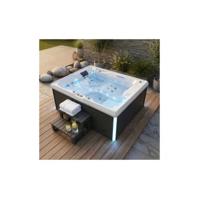 HOME DELUXE Outdoor Whirlpool mit Treppe und Thermoabdeckung STREAM 211 x 156 cm für 3 Personen