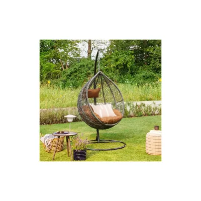 HOME DELUXE Polyrattan Hängesessel mit Gestell CIELO - Grau/Braun