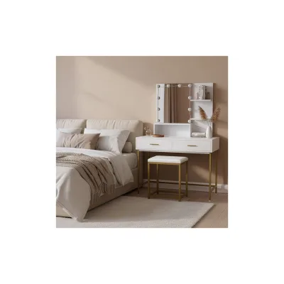 HOME DELUXE Schminktisch mit Spiegel und LED-Beleuchtung KASIA – Weiß/Gold