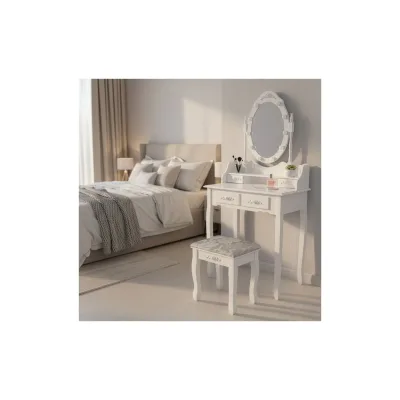 HOME DELUXE Schminktisch mit Spiegel und LED-Beleuchtung ROSY Weiß