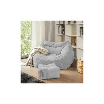 HOME DELUXE Sitzsack mit Hocker COZY – Hellgrau