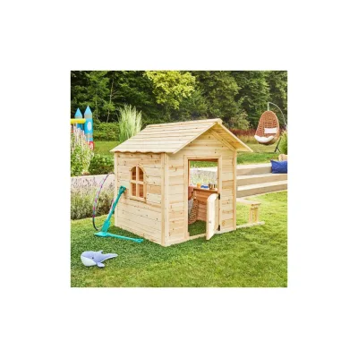 HOME DELUXE Spielhaus DER GROSSE PALAST - 106 x 111 cm Natur mit Bank