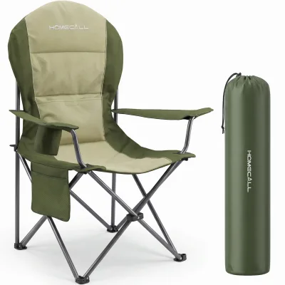 Homecall Campingstuhl Hochlehner 110cm mit Lendenwirbelstütze Klappstuhl Angelstuhl Faltbar, (Bis 150kg, gepolstert, faltbar, stabil, 1 St), für Camp Garten Balkon (olivgrün)
