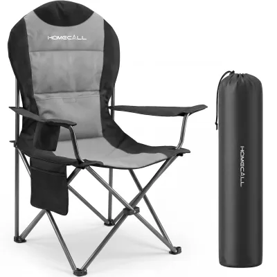 Homecall Campingstuhl Hochlehner 110cm mit Lendenwirbelstütze Klappstuhl Angelstuhl Faltbar, (Bis 150kg, gepolstert, faltbar, stabil, 1 St), für Camp Garten Balkon (schwarz)