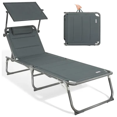 HOMECALL Klappbar-Gartenliege Sonnenliege Liegestuhl, Textilene Mit Dickem Schwamm, Mit Verstellbare Rückenlehne, bis 180KG, Kohlengrau