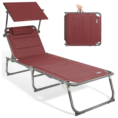 HOMECALL Klappbar-Gartenliege Sonnenliege Liegestuhl, Textilene Mit Dickem Schwamm, Mit Verstellbare Rückenlehne, bis 180KG, Rot