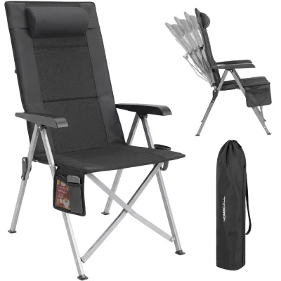 Homecall Klappstuhl Campingstuhl Faltbar 72 cm Hochlehner Luxus Klappstuhl, (Tragfähigkeit 150 KG, 3D-Mesh + 600D Oxford, Multifunktions-Aufbewahrung), Leicht (4,6 kg) für Outdoor, Garten, Picknick (schwarz)