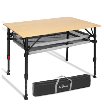 HOMECALL Klapptisch Bambus Camping-Klapptisch höhenverstellbar 47–65 cm