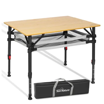 HOMECALL Klapptisch Bambus Camping-Klapptisch höhenverstellbar 47–65 cm