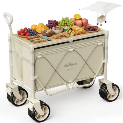 HOMECALLBollerwagen 3-in-1 Bollerwagen Faltbar mit Tischplatte  Sonnendach für Sand-160L