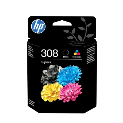 HP 308 2er-Pack Schwarz/Cyan/Magenta/Gelb Original Druckerpatronen-Kombipackung (6L6S6UE, kompatibel mit HP Envy 6110, 6120, 6130, 6520, 6530 Serie)