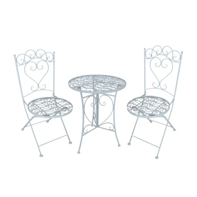 HTI-Living Gartentisch mit 2 Stühlen Curly Creme