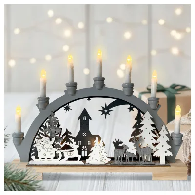 HTI-Living Leuchtbogen Weihnachtsschlitten Grau
