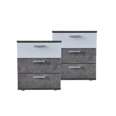 HTI-Living Nachtkommode 3 Schubladen Nina Beton Weiß 2er-Set