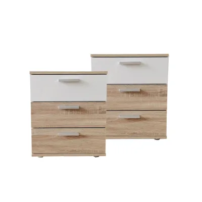 HTI-Living Nachtkommode 3 Schubladen Nina Sonoma Weiß 2er-Set