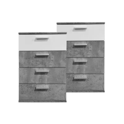 HTI-Living Nachtkommode 4 Schubladen Nina Beton Weiß 2er-Set