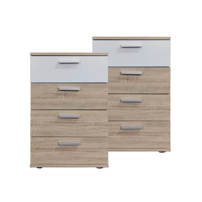 HTI-Living Nachtkommode 4 Schubladen Nina Sonoma Weiß 2er-Set