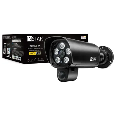 INSTAR IN-9808 4K starre Außenkamera / IP Kamera / Überwachungskamera mit LAN / WLAN und PoE, Schwarz