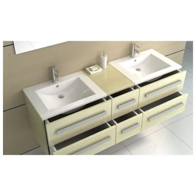 Jet-Line Badset Badmöbel 2-Personen Set Bad MöbeHolzoptik hell Doppel Waschtisch