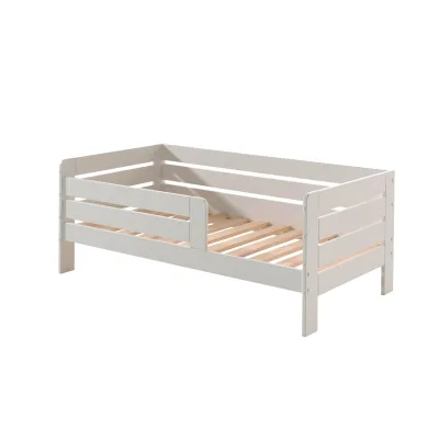 Juniorbett mit Liegefläche 70 x 140 cm, Umrandung mit waagerechten Paneelen, Ausf. MDF weiß lackiert