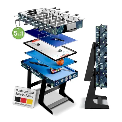 Juskys 5 in1 Spieltisch Ballzauber - klappbar mit Tischtennis, Kicker, Billard, Hockey & Basketball