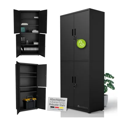 Juskys Aktenschrank aus Metall – 180x80x40 cm, 2 Türen, abschließbar & höhenverstellbar - Schwarz