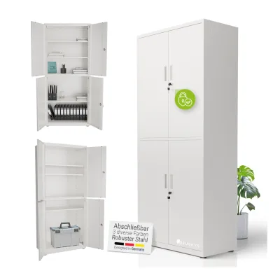 Juskys Aktenschrank aus Metall – 180x80x40 cm, 2 Türen, abschließbar & höhenverstellbar - Weiß