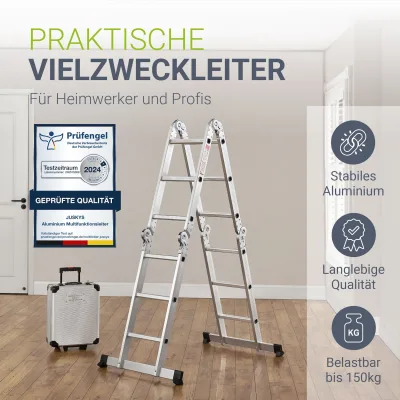 Juskys Aluminium Multifunktionsleiter 3,6m Tragfähigkeit bis 150 kg