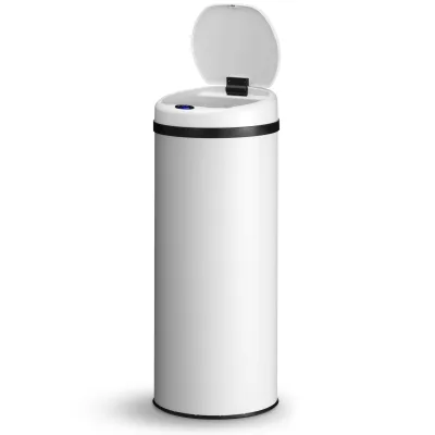 Juskys Automatik Mülleimer mit Sensor 50L - Abfalleimer mit elektrischem Deckel für Küche - Weiß