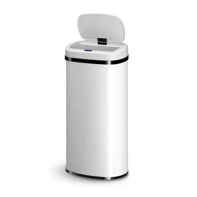 Juskys Automatik Mülleimer mit Sensor 70L - Abfalleimer mit elektrischem Deckel rechteckig - Weiß