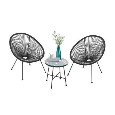 Juskys Balkonmöbel Set Ostana 3-teilig mit Tisch & 2 Sesseln - stilvolles Gartenmöbel Schwarz