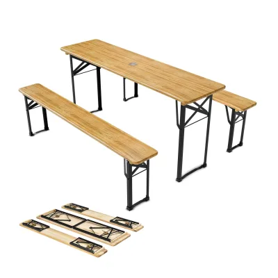 Juskys Bierzeltgarnitur Bichl 3-teilig klappbar - Gartenmöbel-Set aus 1 Biertisch + 2 Bierbänke