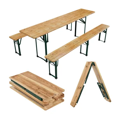 Juskys Bierzeltgarnitur Passau 3-teilig klappbar 220 cm - Festzeltgarnitur aus Holz Natur